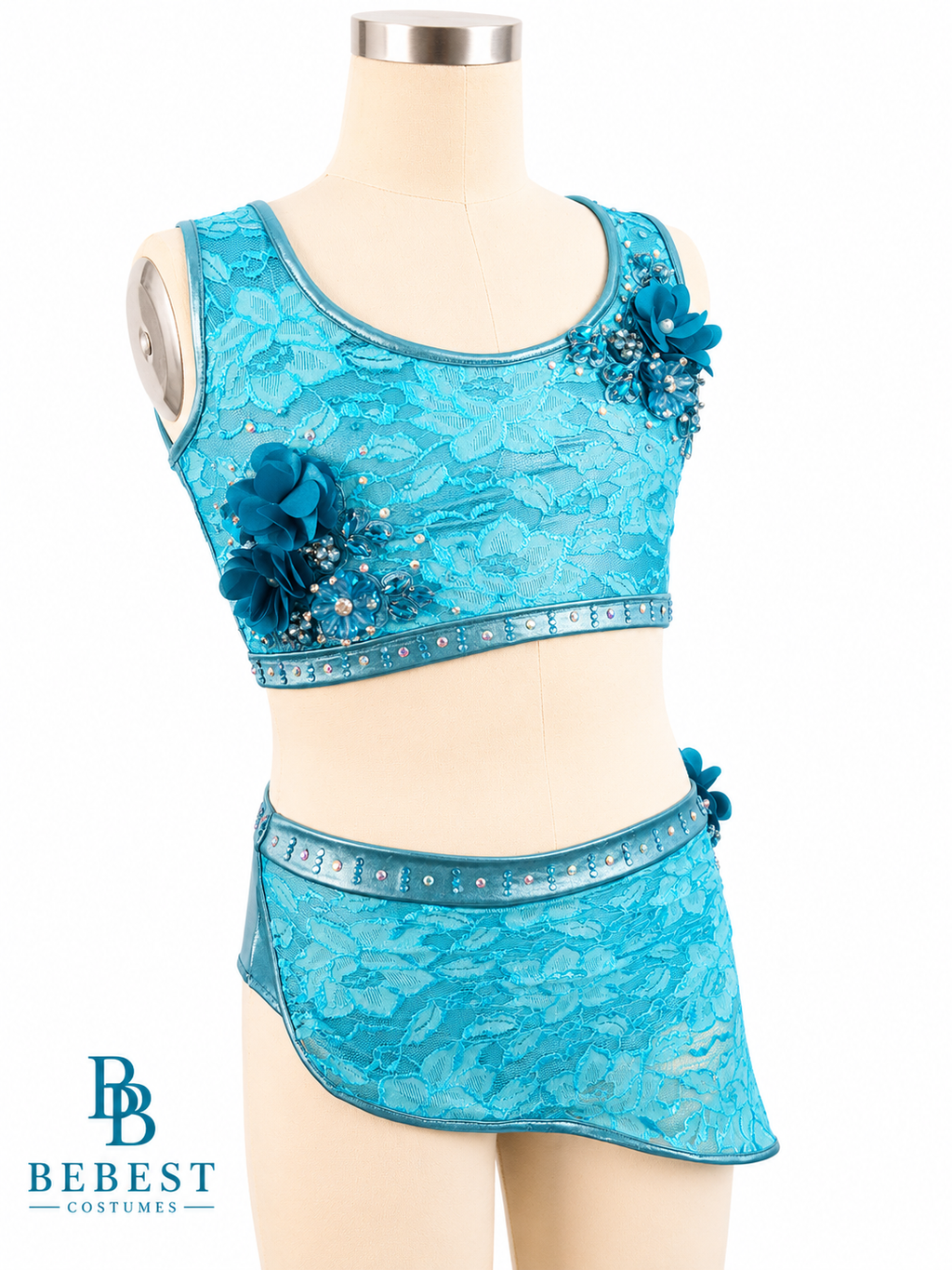 Two Piece Turquoise Lace Youth Size 8